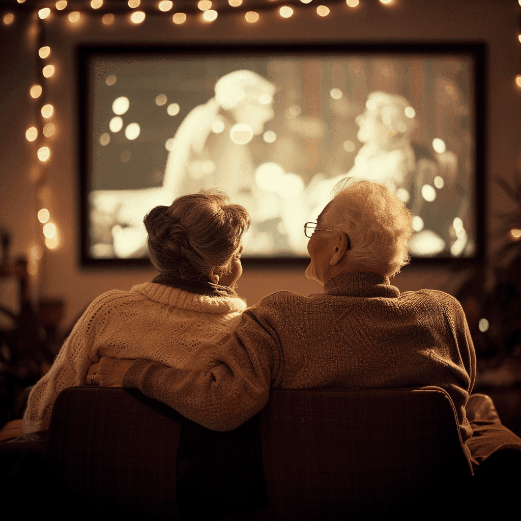 two seniors watching their memories 